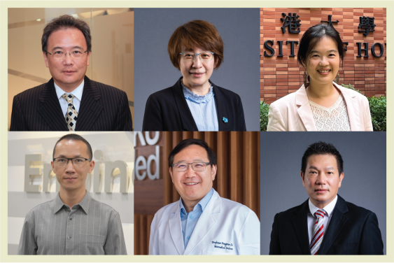 Leaders of six HKU research projects
(upper row from left) Professor Victor O.K. Li, Professor Barbara Chan, Dr Wei-Ning Lee
(second row from left) Dr Chenshu Wu, Professor Liu Pengtao,  Professor Billy Chow,